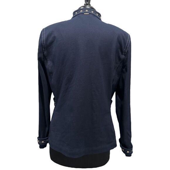 ST John Sport by Marie Gray Navy Blue Zip Front Grommet Trim Sport Coat Jacket - Picture 8 of 16